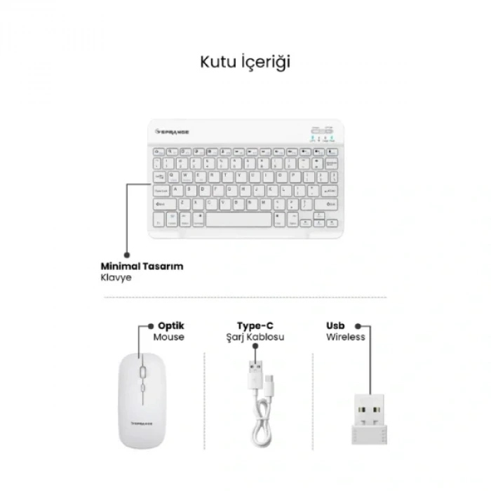 USLUCAN ALIŞVERİŞ Beyaz Kablosuz Klavye Ve Mouse Seti