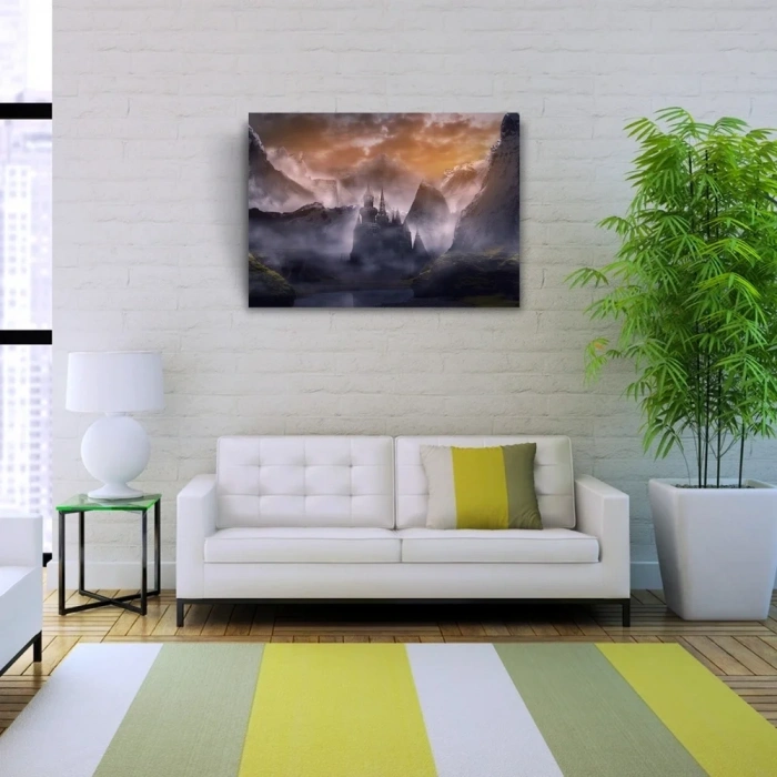 USLUCAN ALIŞVERİŞ Bulutlar içinde Mistik Şato Kanvas Tablo 50 x 70