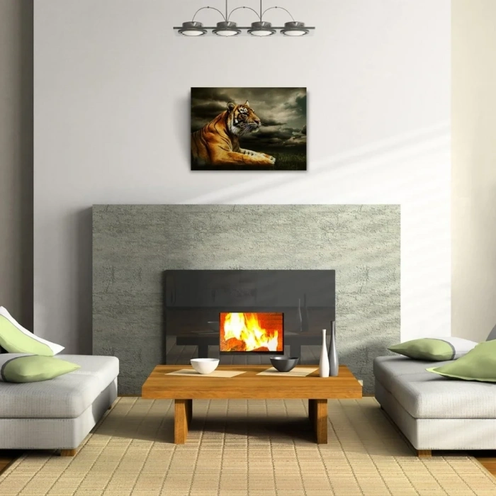 USLUCAN ALIŞVERİŞ Çimenlerde Uzanan Kaplan Kanvas Tablo 50 x 70