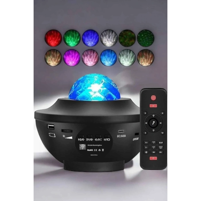 USLUCAN ALIŞVERİŞ Çocuklara Özel Şarjlı Bluetooth Hoparlör Parti Led Lambası Yıldızlı Projeksiyon