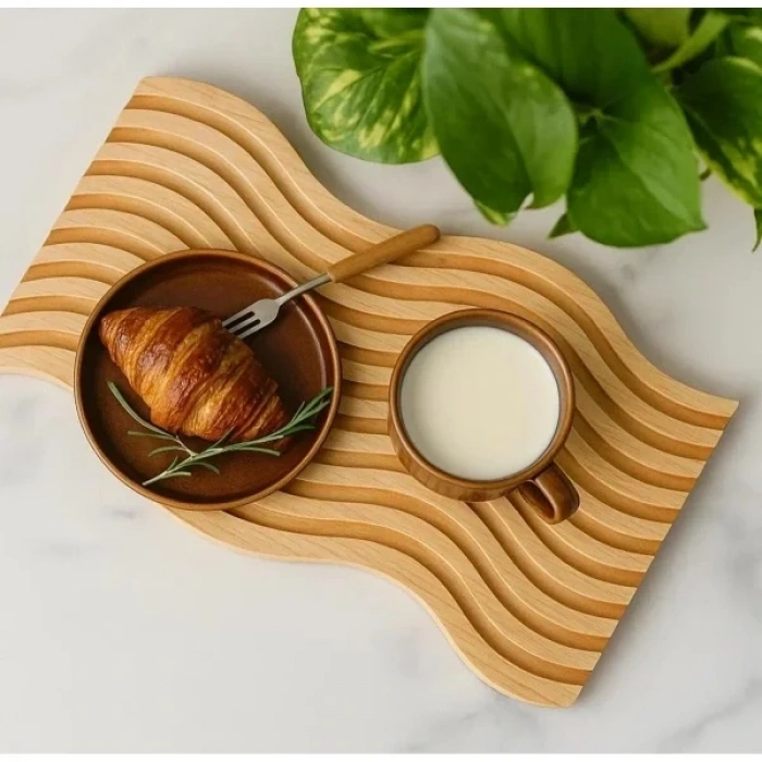 USLUCAN ALIŞVERİŞ Dalgalı Çift Taraf Tasarımlı Ahşap Sunum Tepsisi