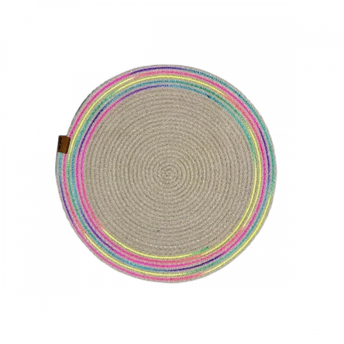 USLUCAN ALIŞVERİŞ DecoHandy 39cm Neon Renkli Şeritli Jüt Örme Supla Amerikan Servis