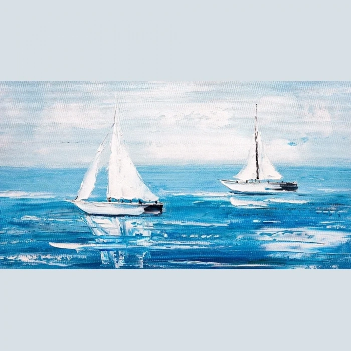 USLUCAN ALIŞVERİŞ Denizde Beyaz Yelkenliler , Kanvas Tablo 60 x 120