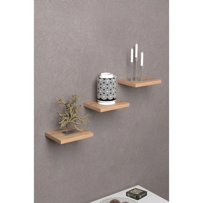 USLUCAN ALIŞVERİŞ Duvar Rafı Dekoratif 3 Adet Çiçeklik Kare Ceviz