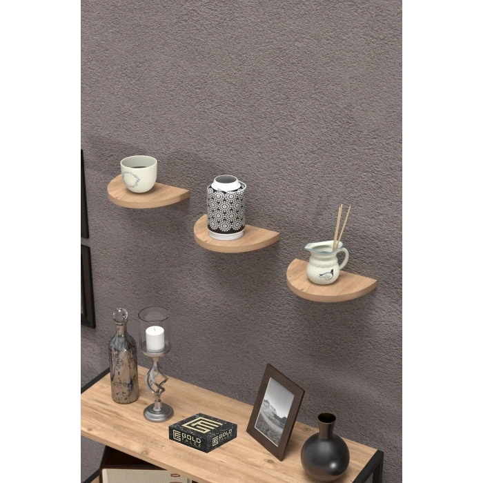 USLUCAN ALIŞVERİŞ Duvar Rafı Dekoratif 3 Adet Çiçeklik Oval Ceviz