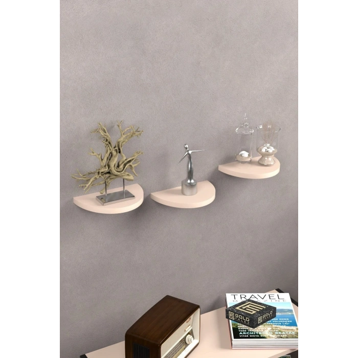 USLUCAN ALIŞVERİŞ Duvar Rafı Dekoratif 3 Adet Çiçeklik Oval Krem