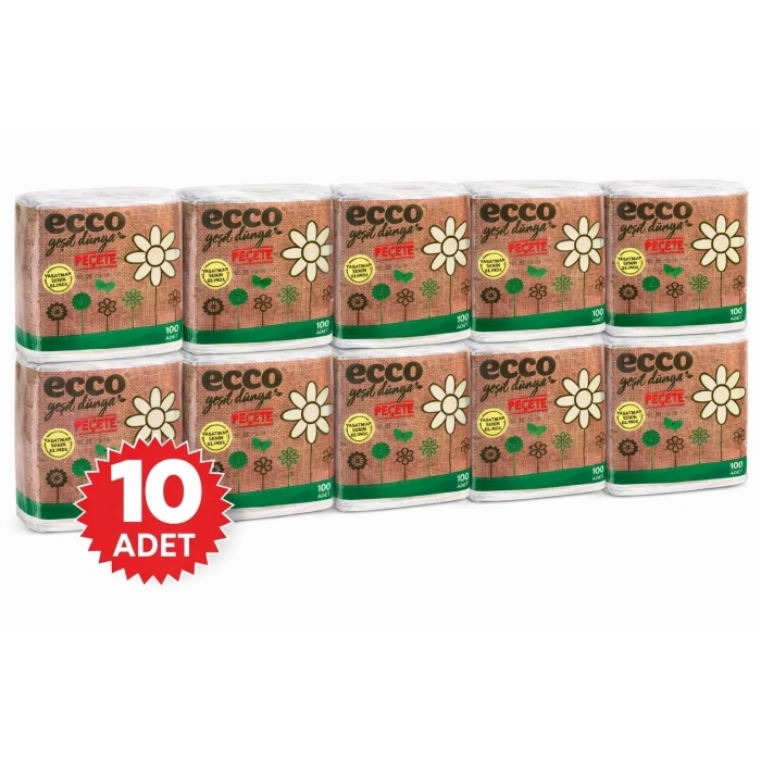 USLUCAN ALIŞVERİŞ Ecco Green Kağıt  Peçete 100’lü 10 Adet Ekonomik Toplu Set