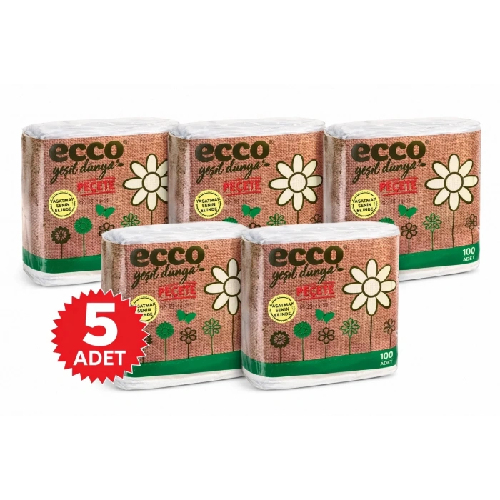 USLUCAN ALIŞVERİŞ Ecco Green Kağıt Peçete 100’lü 5 Adet 23x25 cm Ekonomik Paket