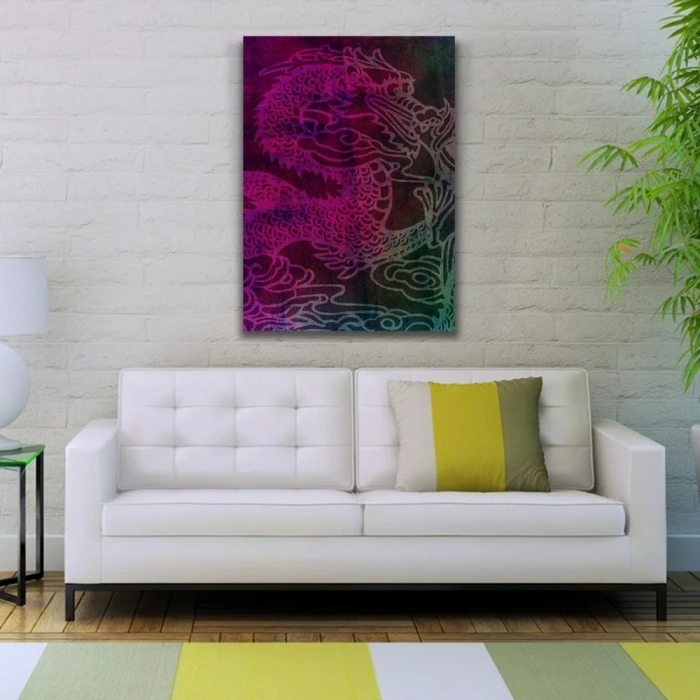 USLUCAN ALIŞVERİŞ Ejderha Çizimi Mor Tonlarda Kanvas Tablo 50 x 70