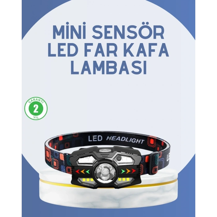 USLUCAN ALIŞVERİŞ El Sensörlü LED Far Suya Dayanıklı Şarjlı Kafa Lambası