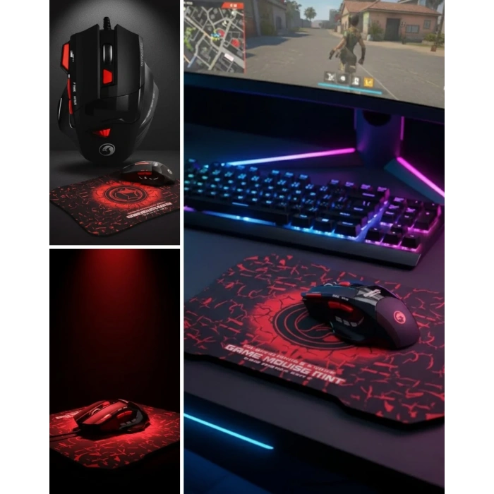 USLUCAN ALIŞVERİŞ Ergonomik  Mouse ve Mousepad 3 DPI Ayarlı LED Işıklı Tasarım