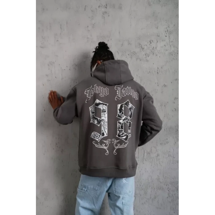 USLUCAN ALIŞVERİŞ Erkek 98 Baskılı Kapşonlu Sweat - Gri