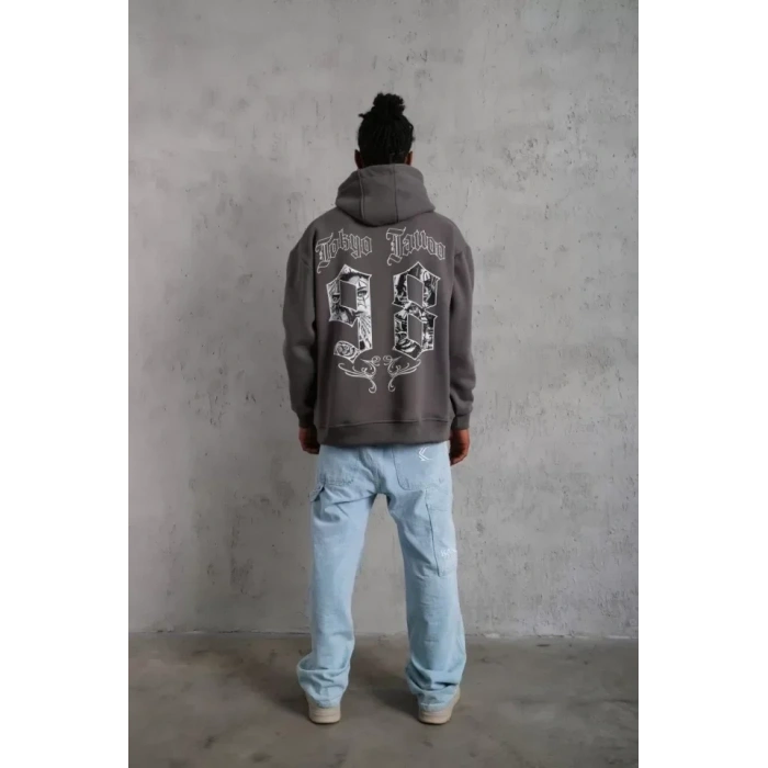 USLUCAN ALIŞVERİŞ Erkek 98 Baskılı Kapşonlu Sweat - Gri