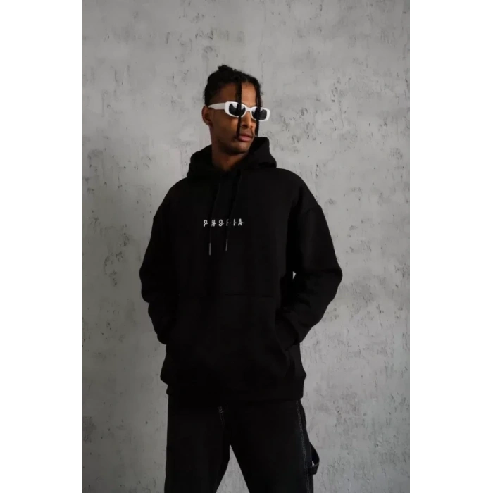 USLUCAN ALIŞVERİŞ Erkek Astronot Baskılı Kapüşonlu Sweat - Siyah