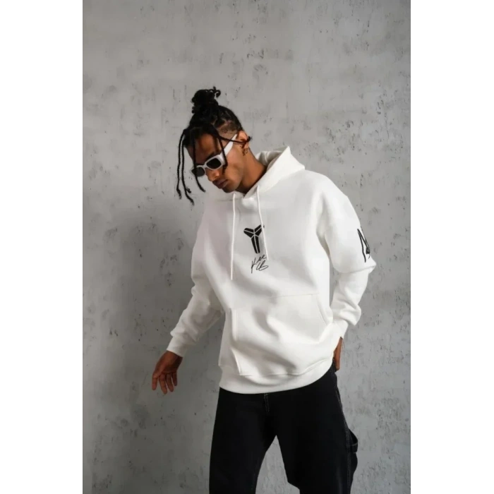 USLUCAN ALIŞVERİŞ Erkek Baskılı Kapüşonlu Sweat - Beyaz
