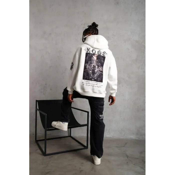 USLUCAN ALIŞVERİŞ Erkek Baskılı Kapüşonlu Sweat - Beyaz