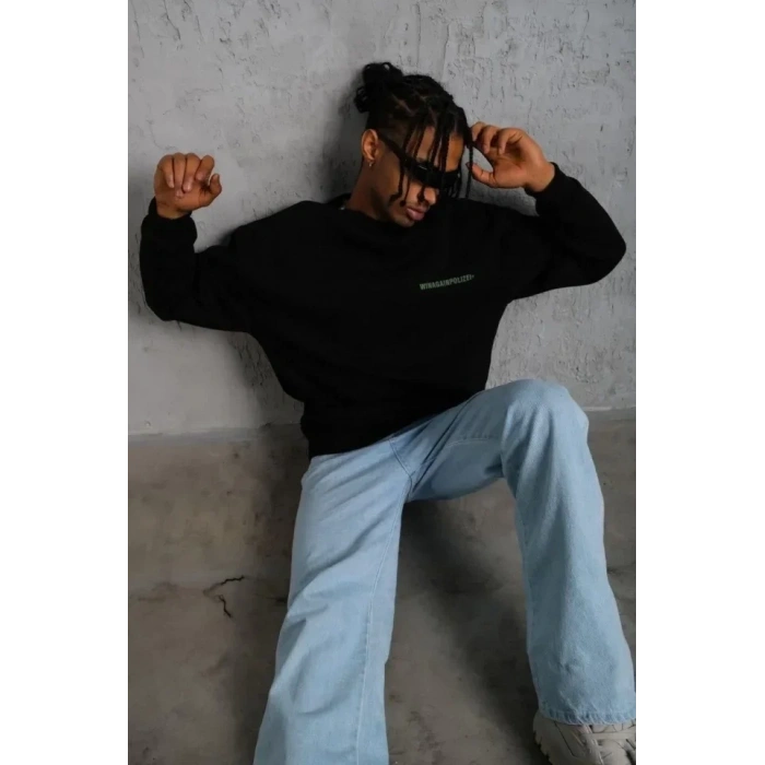 USLUCAN ALIŞVERİŞ Erkek Baskılı Sweat - Siyah