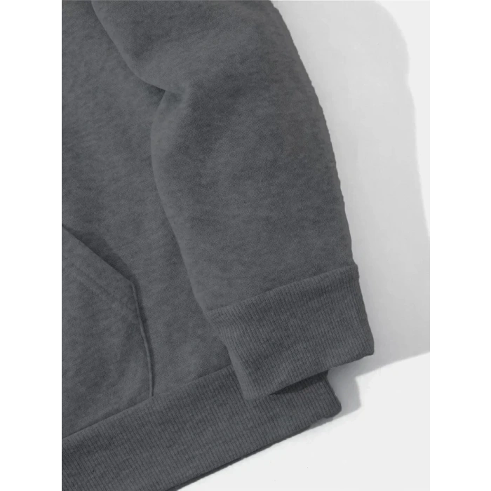 USLUCAN ALIŞVERİŞ Erkek Düz Kapüşonlu Sweat - Füme