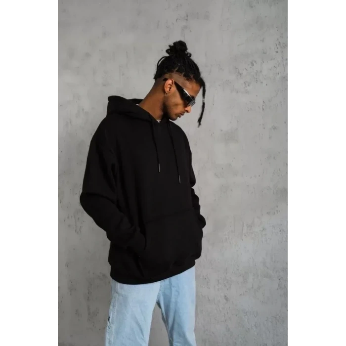 USLUCAN ALIŞVERİŞ Erkek Düz Kapüşonlu Sweat - Siyah
