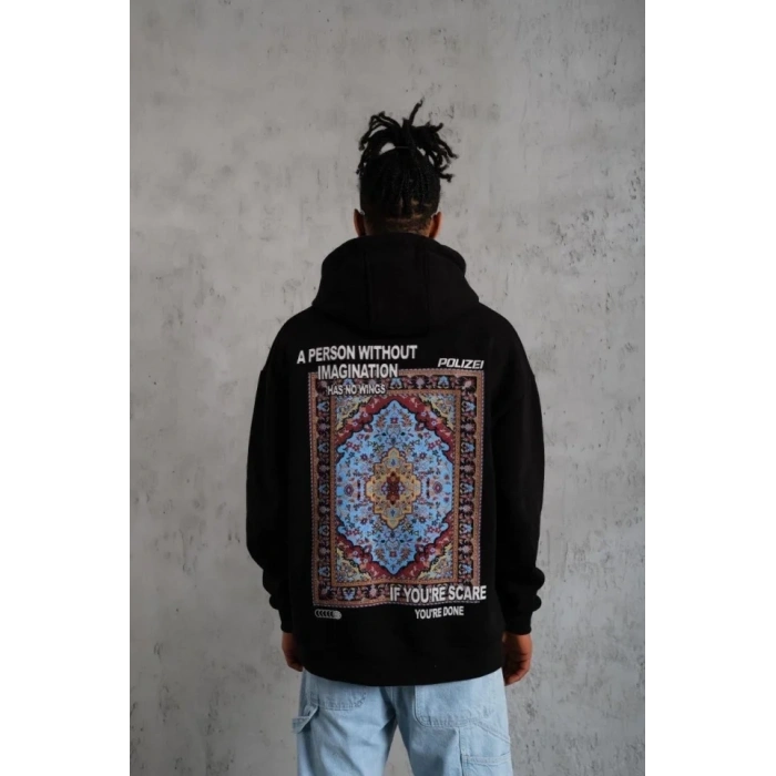 USLUCAN ALIŞVERİŞ Erkek Kilim Desen Kapüşonlu - Siyah