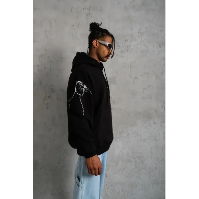 USLUCAN ALIŞVERİŞ Erkek Maske Baskılı Kapüşonlu Sweat - Siyah