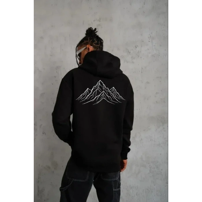 USLUCAN ALIŞVERİŞ Erkek Nihilist Penguen Özel Tasarım Oversize Kapüşonlu Sweatshirt - Siyah