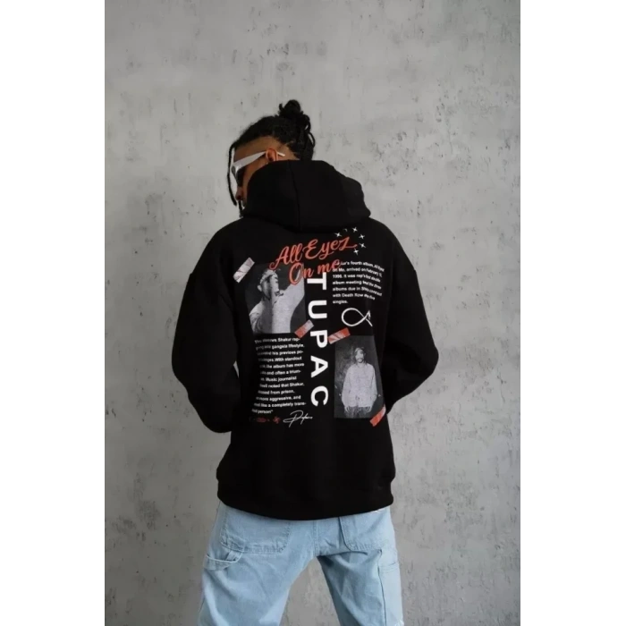 USLUCAN ALIŞVERİŞ Erkek Ön Arka Baskılı Kapşonlu Sweat - Siyah