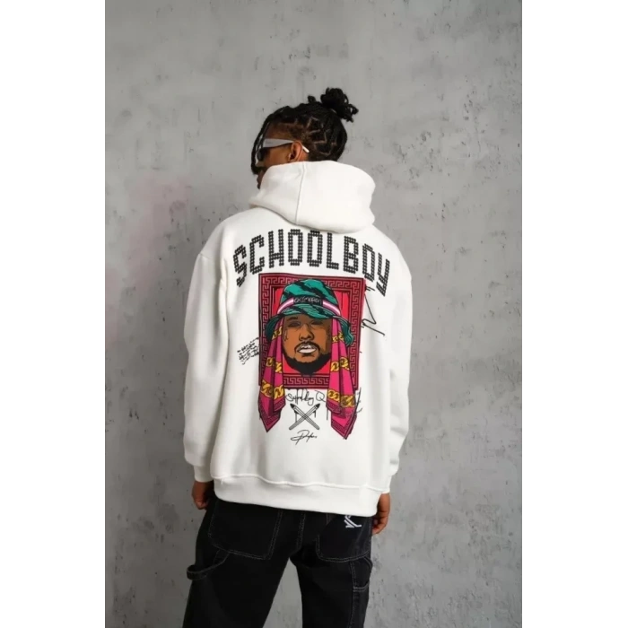 USLUCAN ALIŞVERİŞ Erkek SCHOOL BOY Baskılı Kapüşonlu Sweat - Beyaz