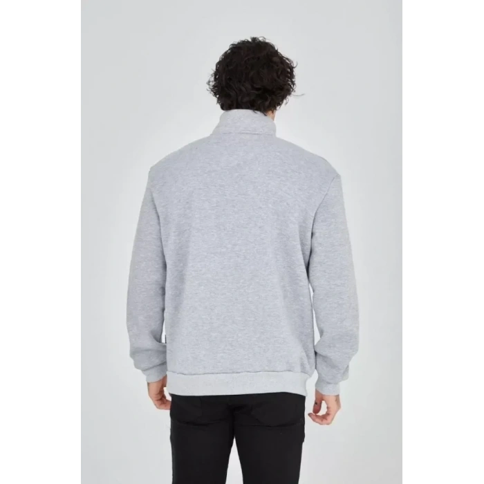 USLUCAN ALIŞVERİŞ Erkek Yarım Fermuarlı Baskılı Sweat - Gri