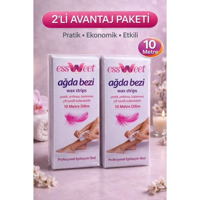 USLUCAN ALIŞVERİŞ Essweet Ağda Bezi 10 Metre Dilim Profesyonel Epilasyon Bezi Çift Taraflı Kullanım Yırtılmaz Dayanıklı Ağda Bandı 2’li Paket