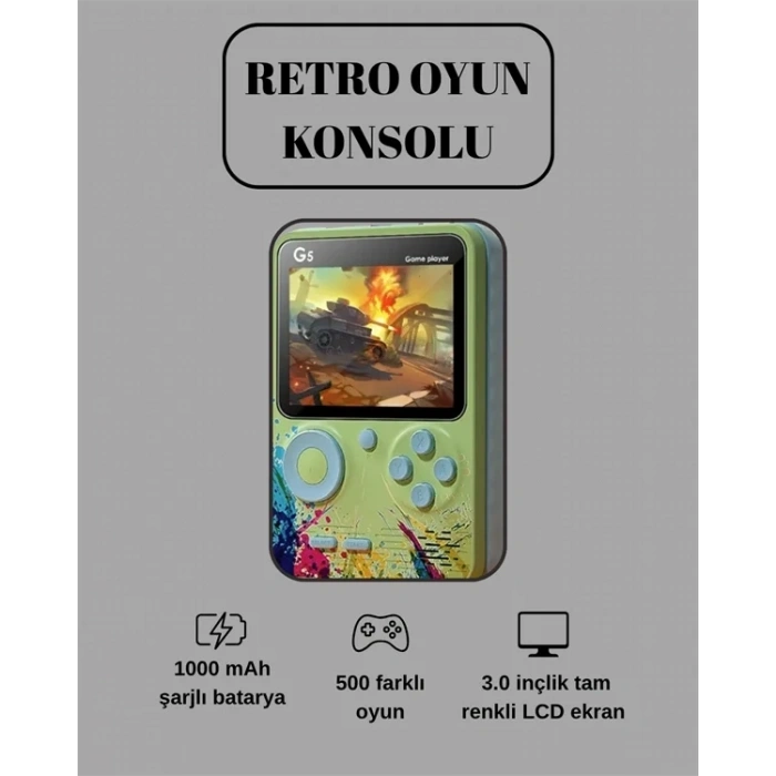 USLUCAN ALIŞVERİŞ G5 Game Box Retro Mini Oyun Konsolu – 500 Dahili Oyun