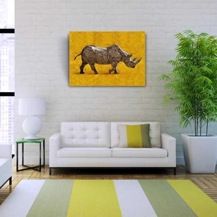 USLUCAN ALIŞVERİŞ Gergedan , Arka Fon Turuncu Kanvas Tablo 50 x 70