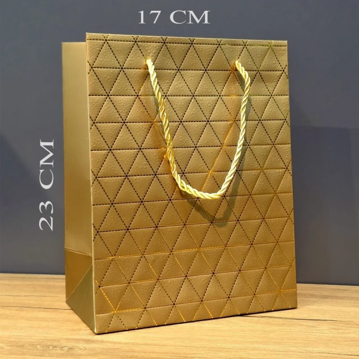 USLUCAN ALIŞVERİŞ Gold Geometrik Desenli Orta Boy Karton Hediye Çantası