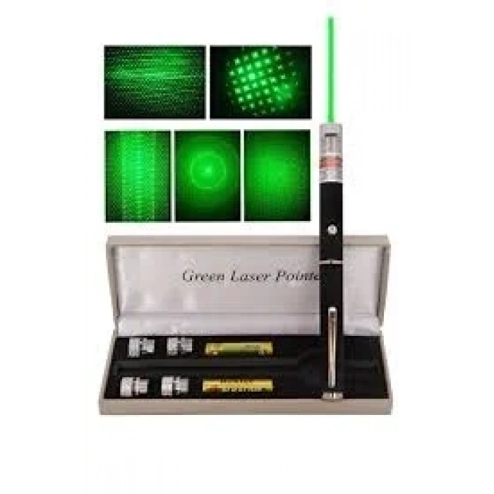 USLUCAN ALIŞVERİŞ Green Laser Pointer  Kalem 5 Başlıklı Özel Kadife Gri Kutulu