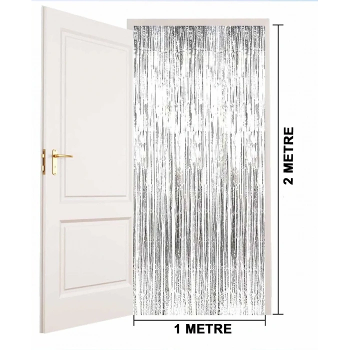 USLUCAN ALIŞVERİŞ Gümüş Metalize Saçaklı Fon Perde