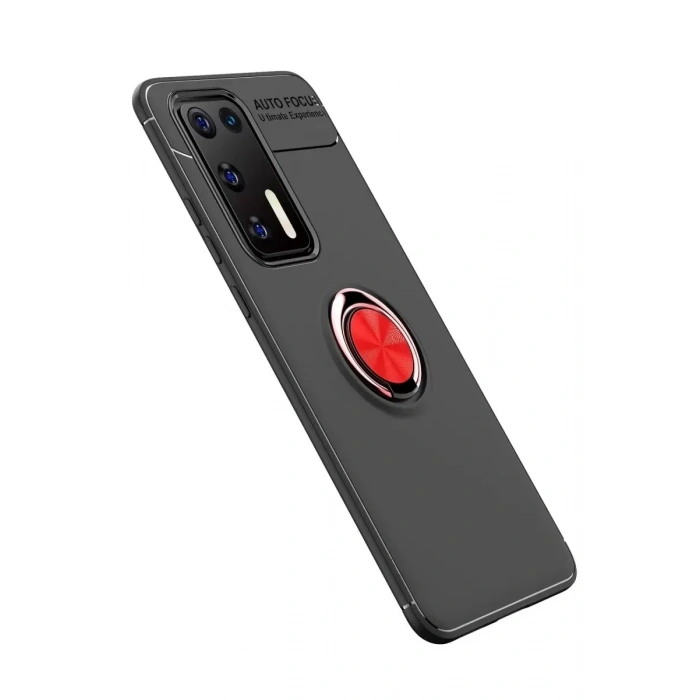USLUCAN ALIŞVERİŞ Huawei P40 Kılıf Range Yüzüklü Silikon - Siyah-Kırmızı
