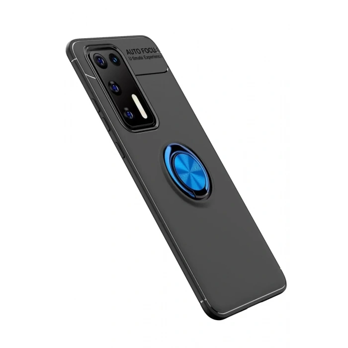 USLUCAN ALIŞVERİŞ Huawei P40 Kılıf Range Yüzüklü Silikon - Siyah-Mavi