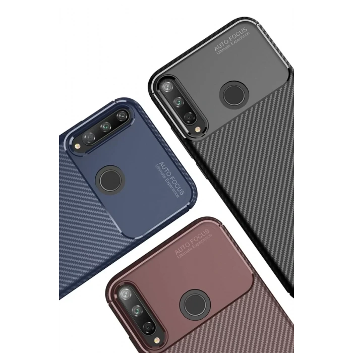 USLUCAN ALIŞVERİŞ Huawei P40 Lite E Kılıf Auto Focus Karbon Kapak - Kahverengi