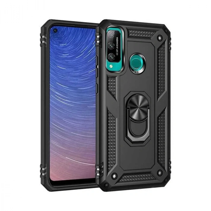 USLUCAN ALIŞVERİŞ Huawei P40 Lite E Kılıf Sofya Yüzüklü Silikon Kapak - Siyah