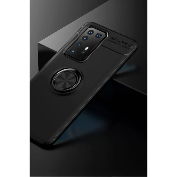 USLUCAN ALIŞVERİŞ Huawei P40 Pro Kılıf Range Yüzüklü Silikon - Siyah