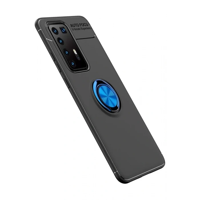 USLUCAN ALIŞVERİŞ Huawei P40 Pro Kılıf Range Yüzüklü Silikon - Siyah-Mavi