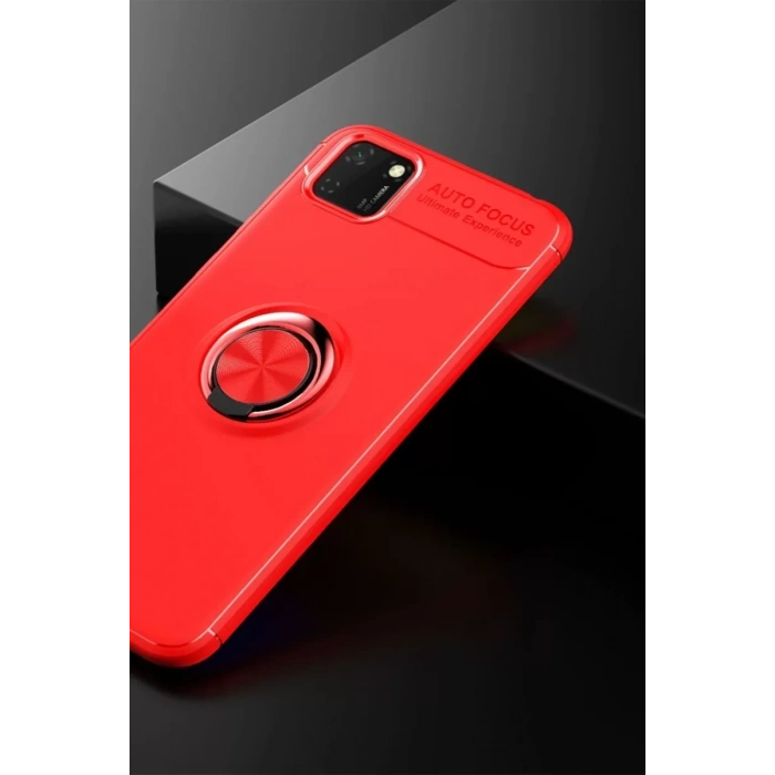 USLUCAN ALIŞVERİŞ Huawei Y5P Kılıf Range Yüzüklü Silikon - Kırmızı