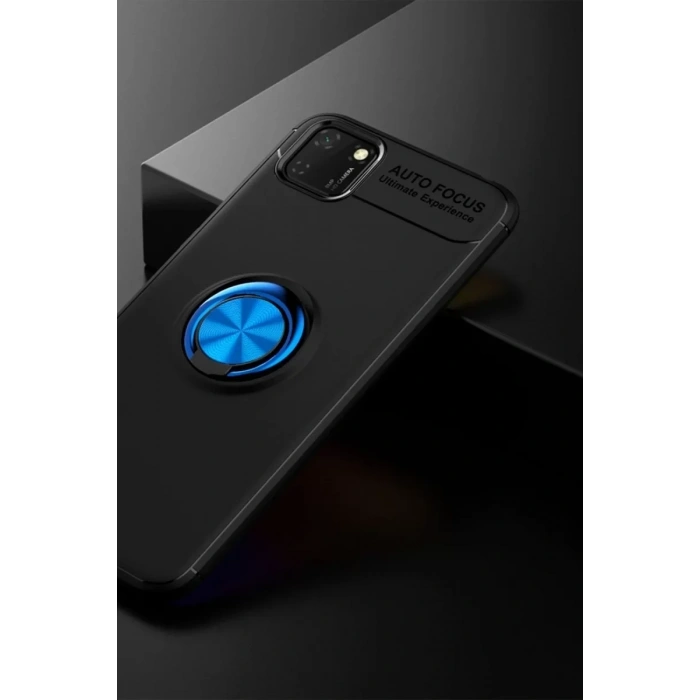 USLUCAN ALIŞVERİŞ Huawei Y5P Kılıf Range Yüzüklü Silikon - Siyah-Mavi
