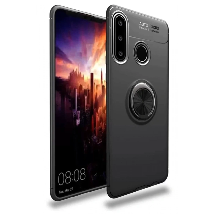 USLUCAN ALIŞVERİŞ Huawei Y6P Kılıf Range Yüzüklü Silikon - Siyah