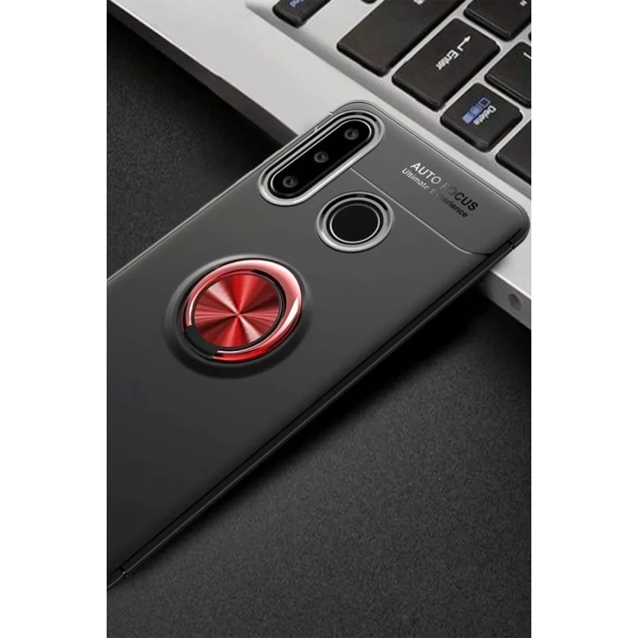 USLUCAN ALIŞVERİŞ Huawei Y6P Kılıf Range Yüzüklü Silikon - Siyah-Kırmızı