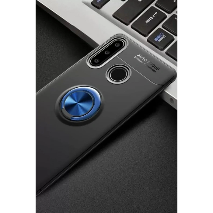 USLUCAN ALIŞVERİŞ Huawei Y6P Kılıf Range Yüzüklü Silikon - Siyah-Mavi