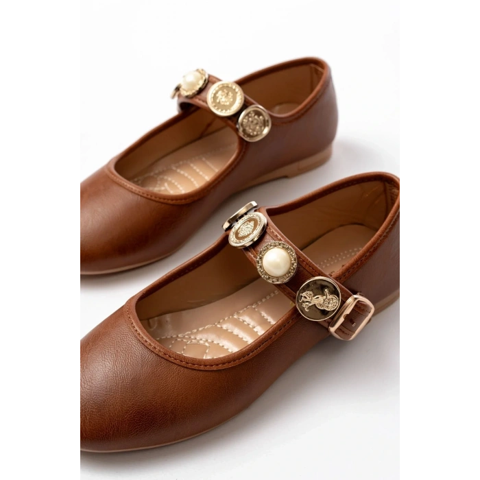 USLUCAN ALIŞVERİŞ İNF-6363  Taba Baret Tokalı Günlük Bayan Ayakkabı