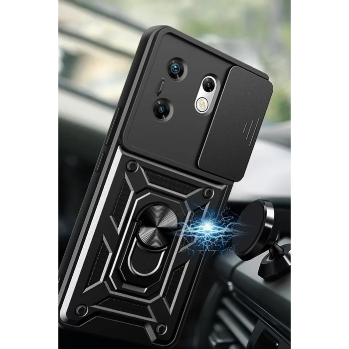 USLUCAN ALIŞVERİŞ İnfinix Zero 30 4G Kılıf Pars Lens Yüzüklü Silikon - Siyah