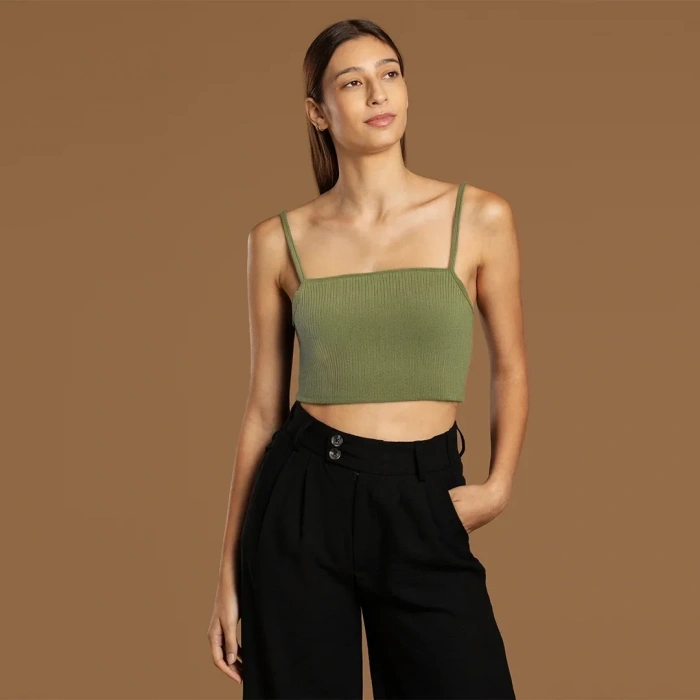 USLUCAN ALIŞVERİŞ İp Askılı Fitilli Pamuk Örme Kısa Crop Atlet 40 cm