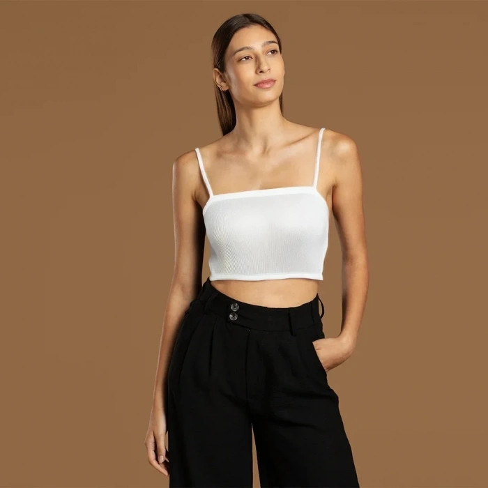 USLUCAN ALIŞVERİŞ İp Askılı Fitilli Pamuk Örme Kısa Crop Atlet 40 cm